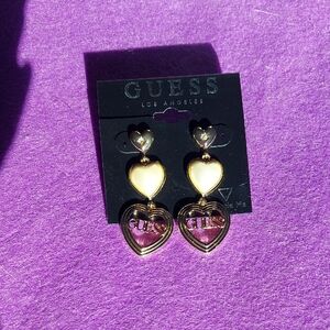 GUESS Gold and Pink Heart Earrings